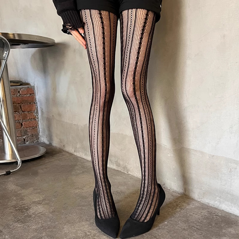 Fishnet Stocking Women - Vintage Çizgili File Tayt Kadın Seksi